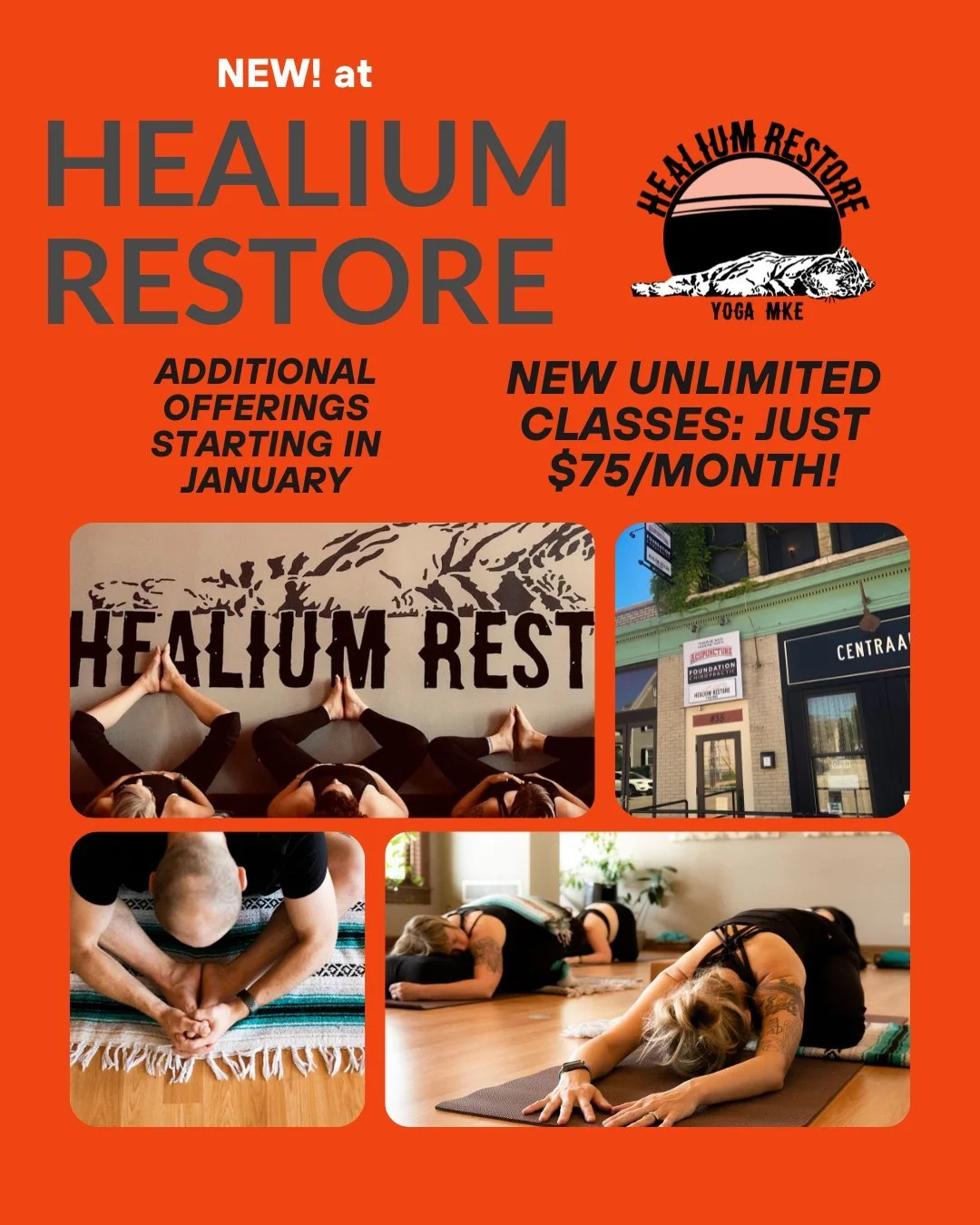 NEW Restore Membership option!!!

Join us at Healium Restore - with new ways to sustain your practice! Our new monthly unlimited membership is $75/ month and includes 14 regularly scheduled weekly classes + 2 monthly offerings. Check out our new morn