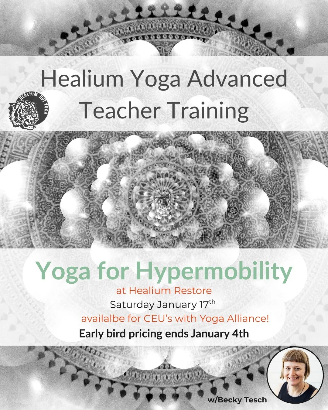 Yoga for Hypermobility
Early bird pricing ends tomorrow! 

Join Becky Tesch, eRYT 500, on Saturday January 17th from 1:00-5:00pm at Healium Restore for Yoga for Hypermobility. 

This module will discuss hypermobility syndromes, very commonly seen in 