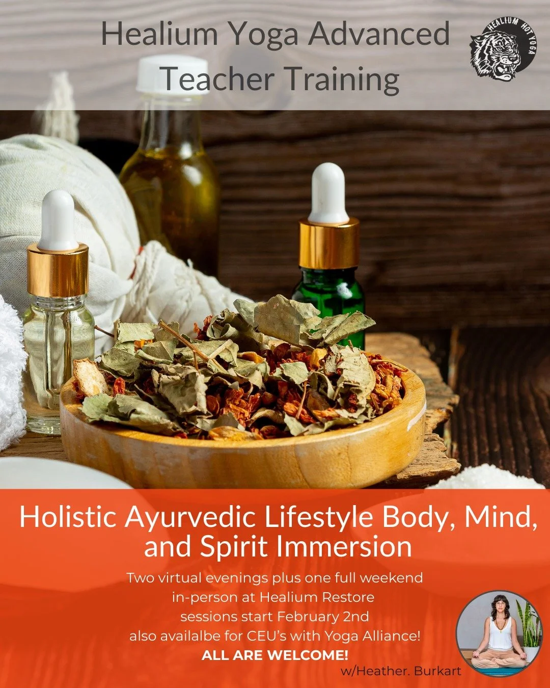 Holistic Ayurvedic Lifestyle Immersion
Starts next week!!

Join Heather Burkart for Holistic Ayurvedic Lifestyle Body, Mind, and Spirit Immersion!
Meets for one full weekend plus 2 virtual evenings, February 2nd-February 16th.

Join Heather Burkart, 