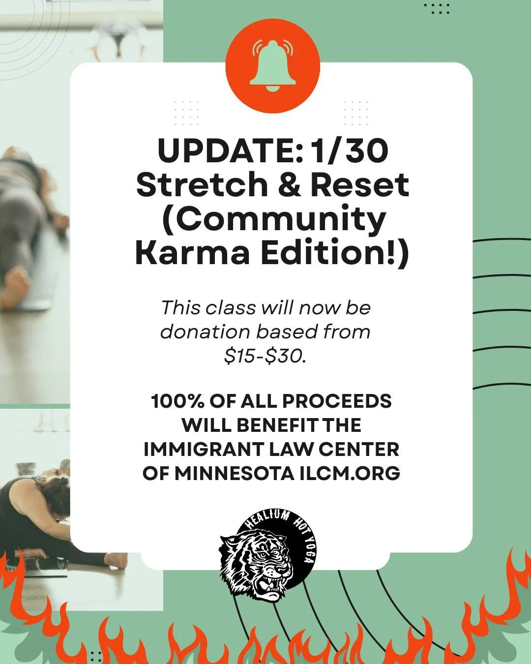 UPDATE: Stretch &amp; Reset (now a community karma class!)
In case you need to warm up and stretch Friday late afternoon/evening&hellip;. 

This class will now benefit the Immigrant Law Center of Minnesota: 100% of funds raised will be donated. (alre