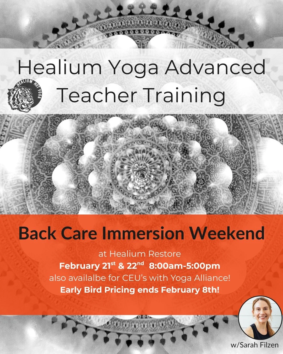 Yoga for Back Care Immersion Weekend
Early bird pricing ends February 8th!

Join Sarah Filzen, eRYT 500, at Healium Restore on February 21st &amp; 22nd, 8:00am-5:00pm, for a two day workshop focusing on Yoga for Back Care. This weekend-long module wi