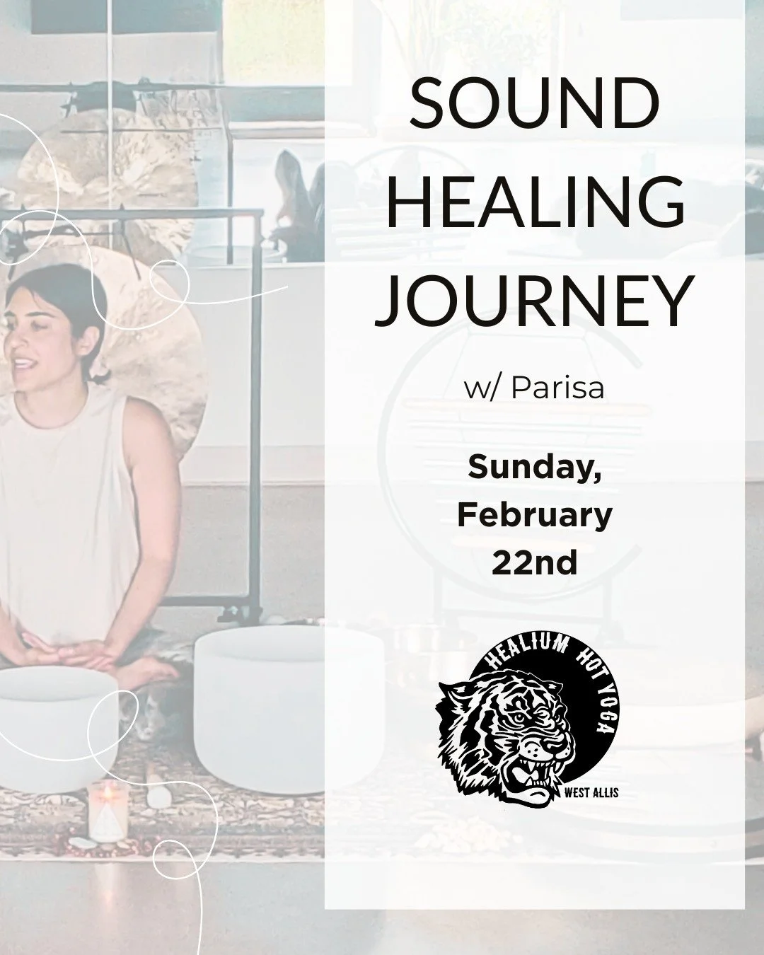 Join Parisa for a Winter Sound Healing Journey ✨
Sunday, February 22nd | 2:30&ndash;4:00pm | Healium Hot Yoga West Allis

Beginning with gentle breathwork and grounding movement, then settling into a 60-minute sound bath in savasana. Crystal bowls, T
