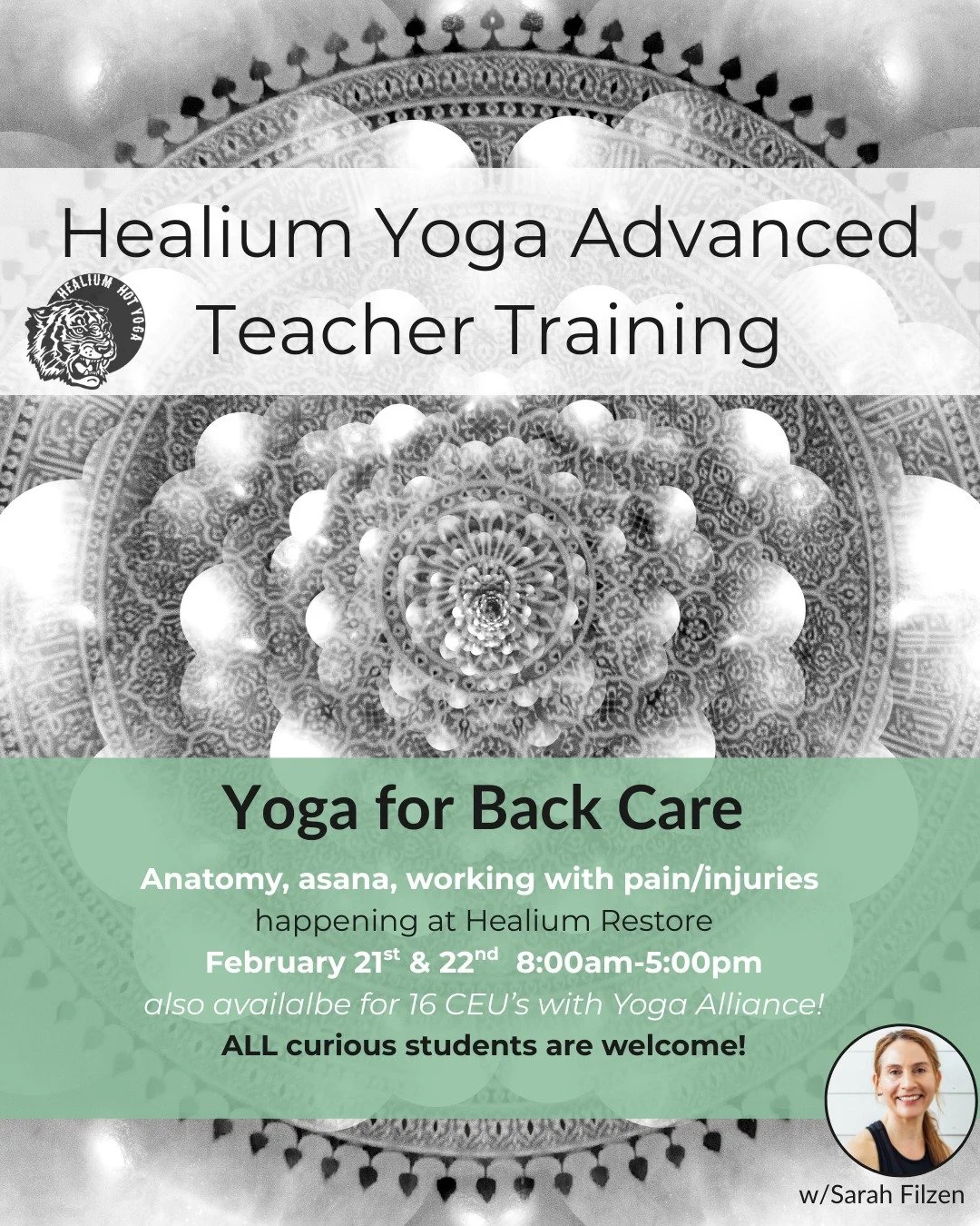 Yoga for Back Care Immersion 
Happening this weekend at Restore!

Join Sarah Filzen, eRYT 500, at Healium Restore on February 21st &amp; 22nd, 8:00am-5:00pm, for a two day workshop focusing on Yoga for Back Care. This weekend-long module will study t