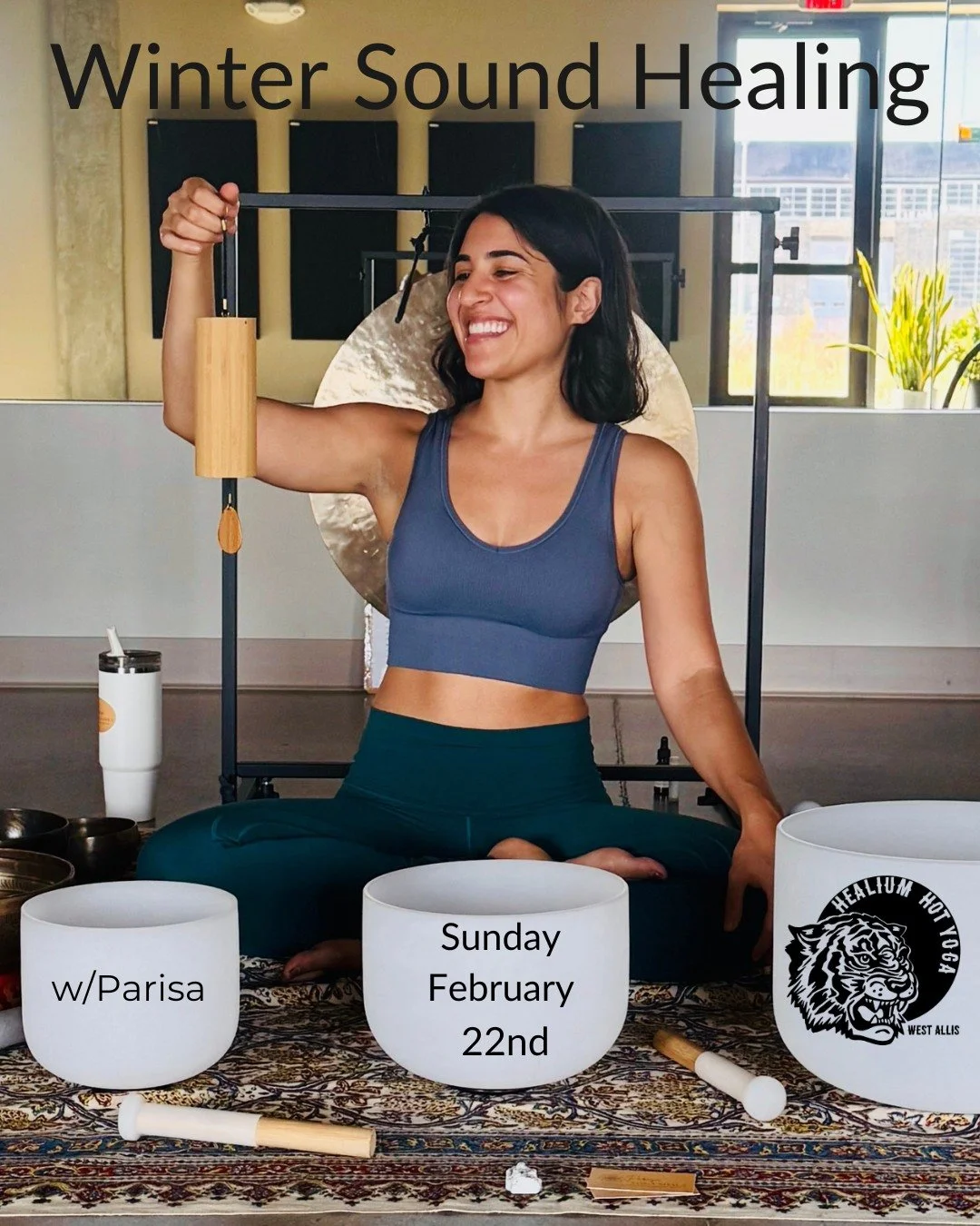 Winter Sound Healing Journey w/Parisa
this Sunday at Healium West Allis!

Join Parisa on Sunday February 22nd from 2:30-4:00pm at Healium Hot Yoga-West Allis for an immersive sound bath &amp; meditation to cleanse and energize the body, mind &amp; sp