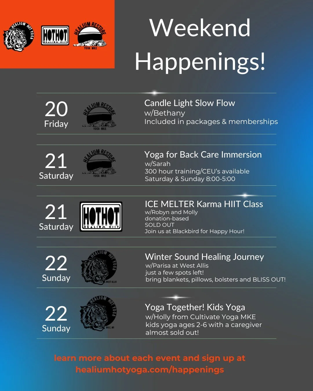 HAPPENINGS AT HEALIUM
Learn more about each event and signup: link in profile