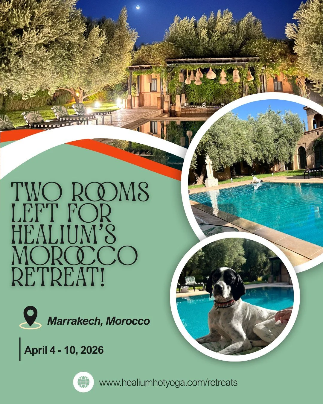 Our Morocco Retreat is almost full... Two double rooms left for Healium's Morocco yoga adventure🇲🇦✨

Dates: April 4 - 10th, 2026

&bull; Hike in the Atlas Mountains 
&bull; Hot air balloon adventure
&bull; Desert bike adventure
&bull; Guided walks
