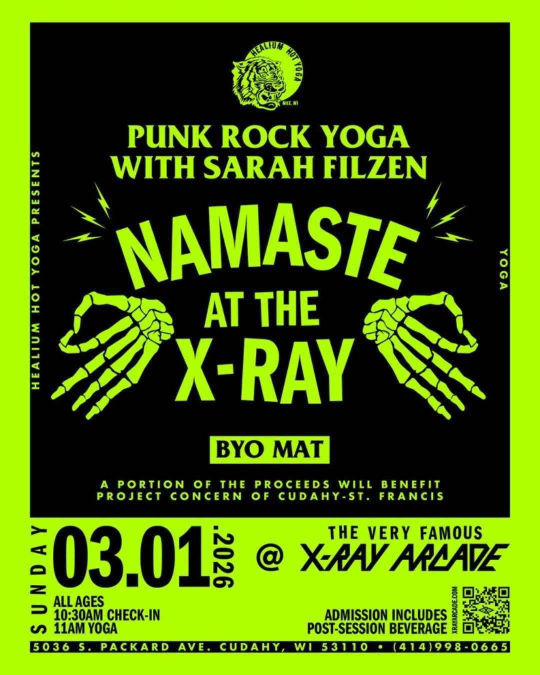 ☠️Namaste @ The X-Ray: Punk Rock Yoga☠️

Join Sarah on Sunday March 1st, 11:00am, for Punk Rock Yoga at X-Ray Arcade in Cudahy! 

This is an all-ages spirited punk rock yoga class, led by Healium Hot Yoga's Sarah Filzen. Bring your own yoga mat for a