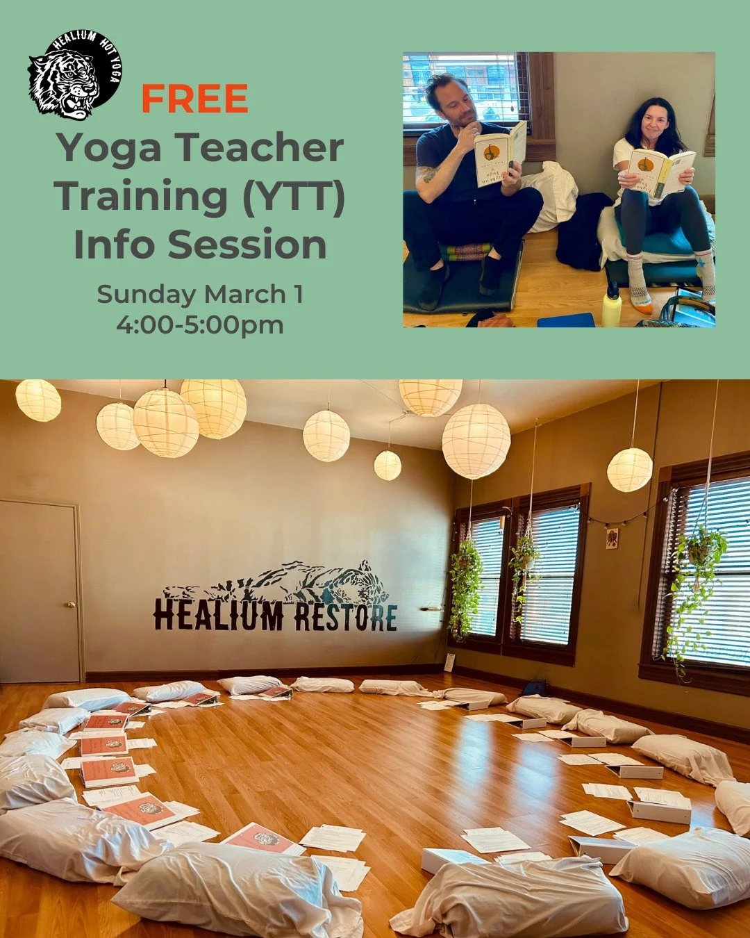 FREE YTT information session

Join Healium Hot Yoga Teacher Training faculty on Sunday March 1str from 4:00-5:00 pm for a FREE information session at our Healium Restore location! 

Learn more about Healium&rsquo;s top-rated and State-approved 10 mon