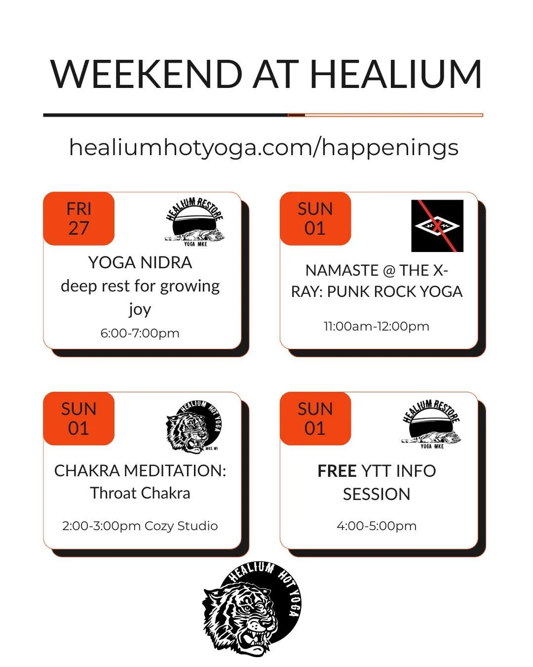Check out the Healium Weekend!
Events happening at 
@healiumrestore 
@healiumhotyoga - Bay View
@xrayarcade - Cudahy 

healiumhotyoga.com/happenings