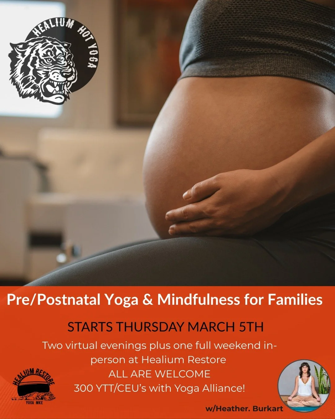Pre/Postnatal Yoga &amp; Mindfulness for Families Immersion
Starts Thursday!
All are welcome! 

Join Heather Burkart, Certified Ayurvedic Practitioner, eRYT 500, for a weekend-long immersion (plus 2 online evening sessions) to gain the skills to supp