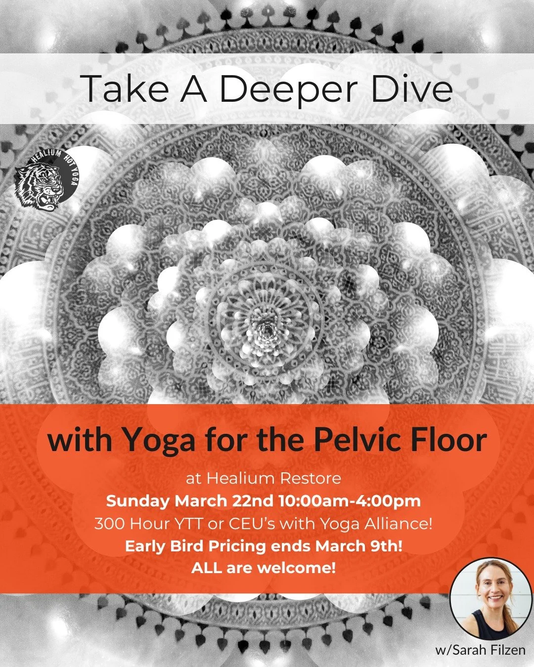 Yoga for the Pelvic Floor
Early bird pricing ends March 9th!

Join Sarah Filzen, eRYT 500, for a day-long workshop about yoga and the pelvic floor happening at Healium Restore on Sunday March 22nd from 10am-4pm. We will focus on the anatomy of the pe
