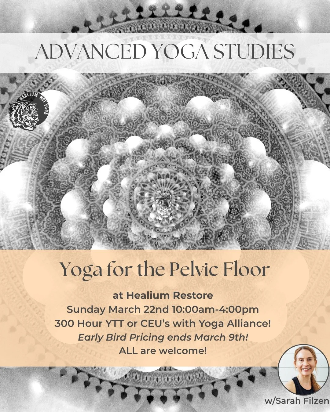 Yoga for the Pelvic Floor
Early bird pricing ends TODAY!

Join Sarah Filzen, eRYT 500, for a day-long workshop about yoga and the pelvic floor happening at Healium Restore on Sunday March 22nd from 10am-4pm. We will focus on the anatomy of the pelvic