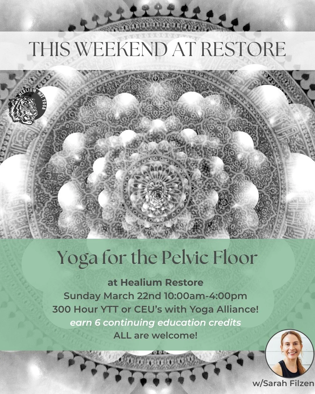 Yoga for the Pelvic Floor
Sunday at Healium Restore

Join Sarah Filzen, eRYT 500, for a day-long workshop about yoga and the pelvic floor happening at Healium Restore on Sunday March 22nd from 10am-4pm. We will focus on the anatomy of the pelvic floo