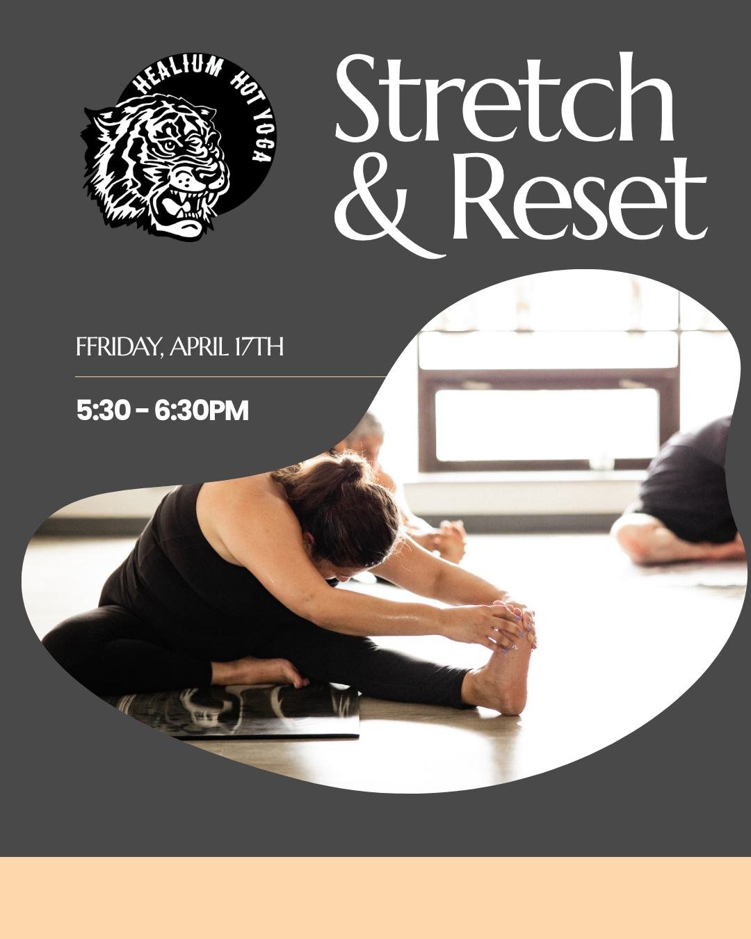 ✨ Mark Your Calendars! 4/17 Stretch + Reset w/ Marisa ✨

Ease into your weekend with a gently heated stretch + flow designed to help you unwind and reset.

We&rsquo;ll start with deep stretching, then move into gentle, intentional movement&mdash;the 