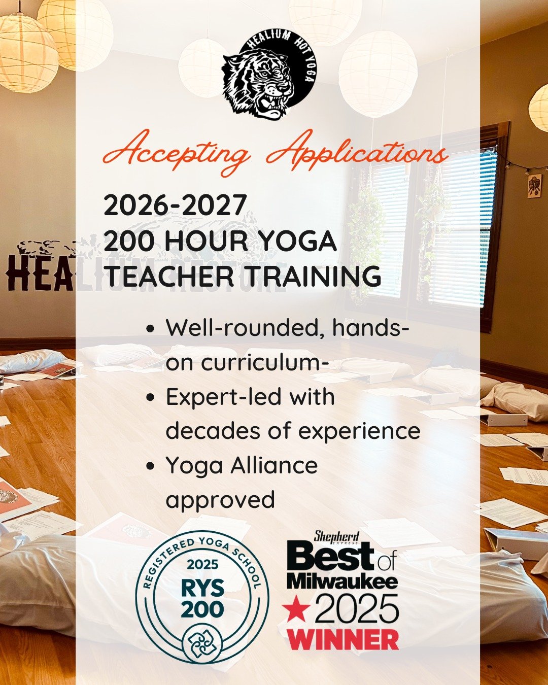 ✨ 200-Hour Yoga Teacher Training ✨

Applications for 2026&ndash;27 are OPEN 👀

Ready to deepen your practice&mdash;or step into teaching? Healium&rsquo;s 200-hour YTT is a hands-on, in-depth experience designed to help you grow with confidence.

Led