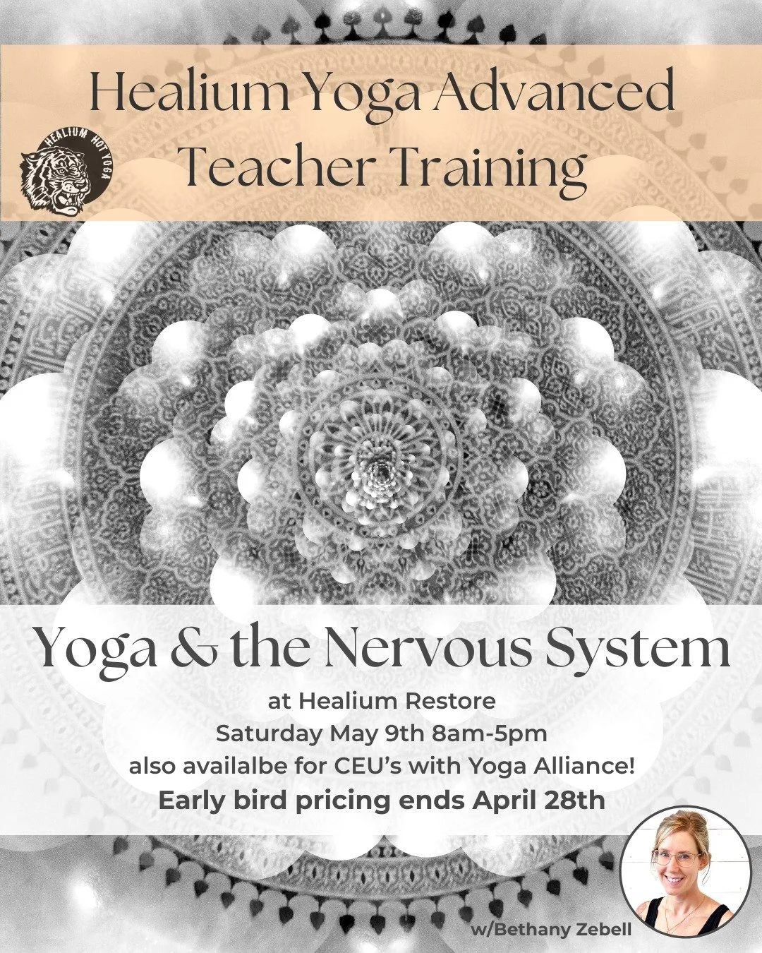 Yoga &amp; the Nervous System
Early bird pricing ends April 28th!

Join Bethany Zebell, eRYT500, on Saturday May 9th from 8:00am-5:00pm at Healium Restore for Yoga and the Nervous System. This one-day workshop will discuss the nervous system, anatomy
