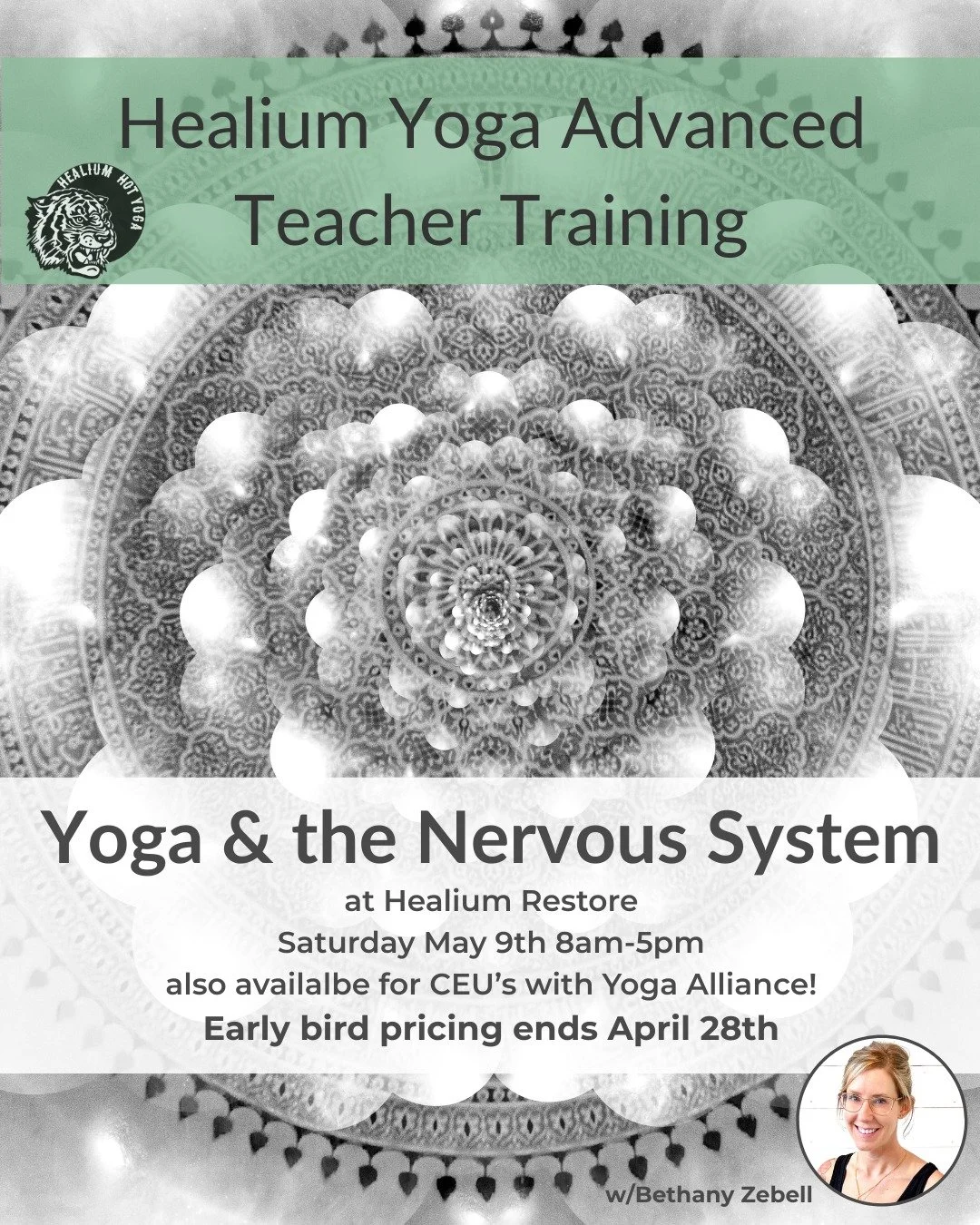 Yoga &amp; the Nervous System
Early bird pricing ends TODAY!

Join Bethany Zebell, eRYT500, on Saturday May 9th from 8:00am-5:00pm at Healium Restore for Yoga and the Nervous System. This one-day workshop will discuss the nervous system, anatomy incl