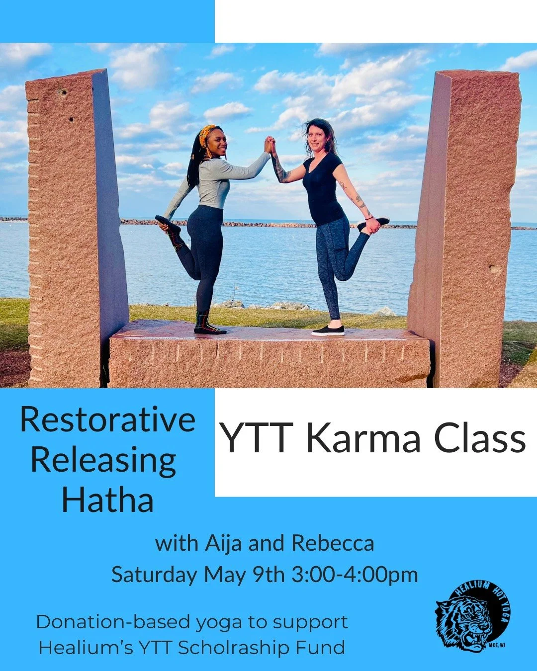 YTT Karma Class
Restorative Releasing Hatha w/Aija &amp; Rebecca 

Our Yoga Teacher Trainees are co-teaching Karma classes during the month of May!

Join Aija and Rebecca on Saturday May 9th from 3:00-4:00pm at Healium Hot Yoga-Bay View for Restorati