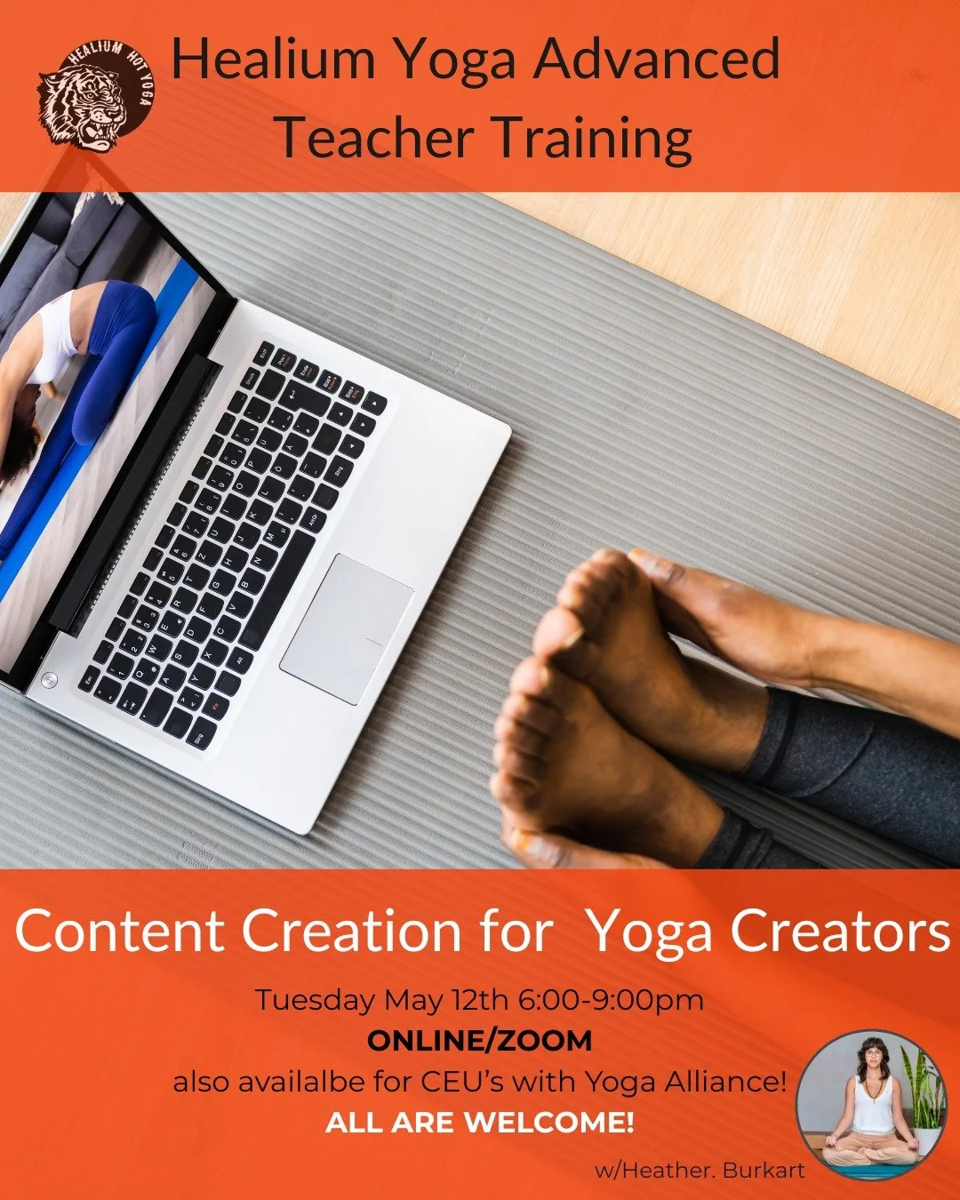Content Creation for Yoga Creators
VIRTUAL/ONLINE CLASS

Join Heather Burkart, eRYT 500, virtually on Z00M on Tuesday May 12th from 6:00-9:00pm for Content Creation for Yoga Creators. Level up with technical skills to produce yoga content for use on 