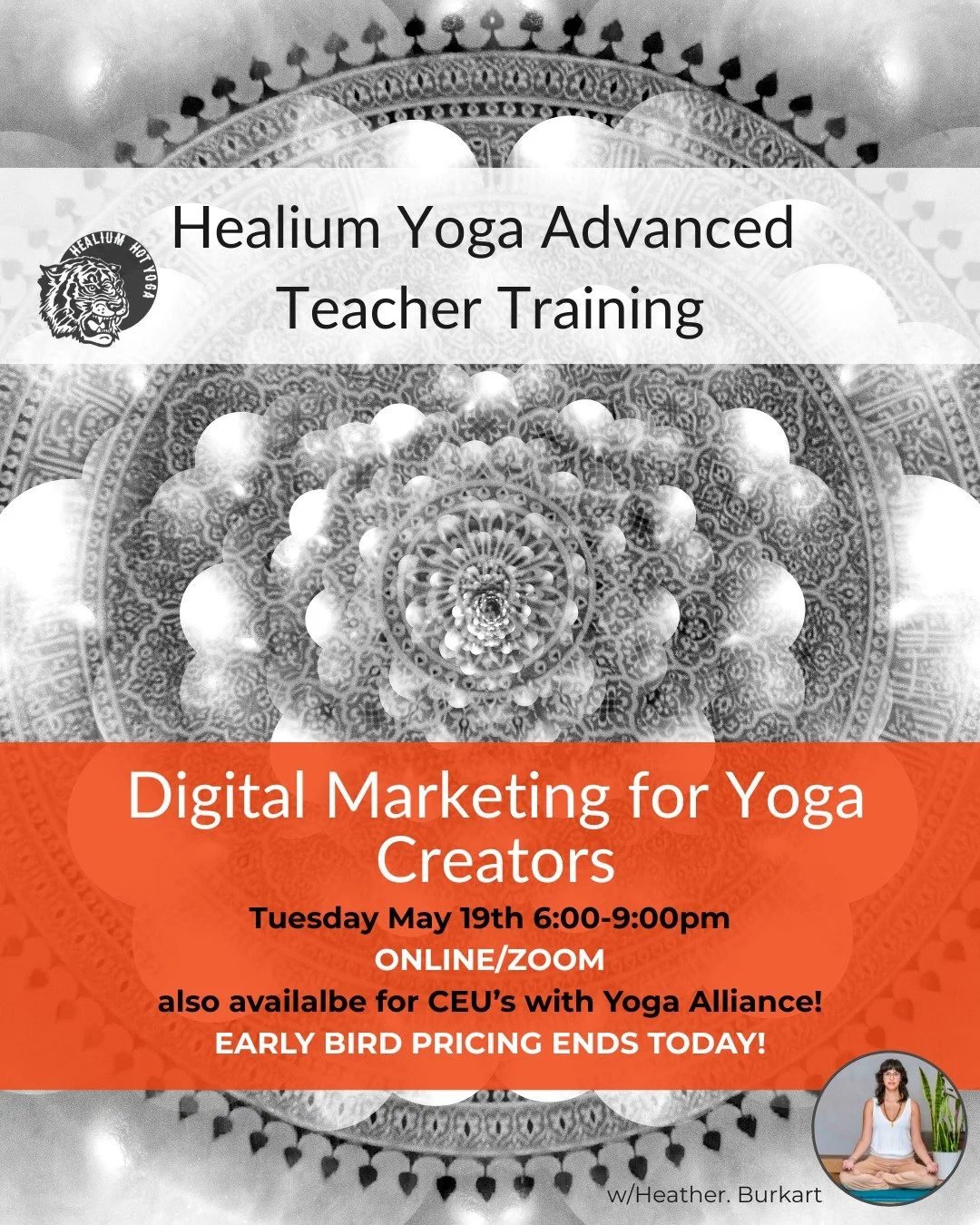 Digital Marketing for Yoga Creators
Early bird pricing ends TODAY!

Join Heather Burkart, eRYT 500, virtually on Z00M on Tuesday May 19th from 6:00-9:00pm for Digital Marketing for Yoga Creators. Develop the latest digital marketing skills to create 