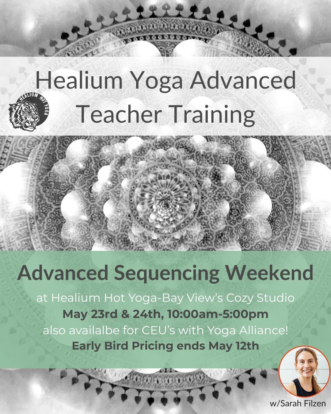 Advanced Sequencing Weekend
Early bird pricing ends today!

Join Sarah Filzen, eRYT 500, for Weekend 2 of Advanced Sequencing on Saturday and Sunday May 23rd &amp; 24th, 10:00am-5:00pm at Healium Hot Yoga-Bay View&rsquo;s Cozy Studio. We will look at