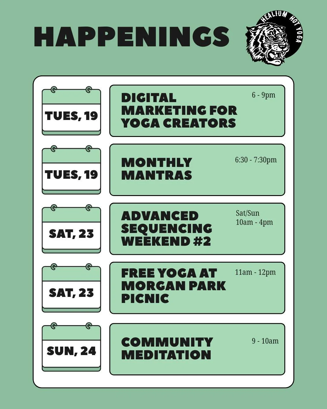 Monthly Mantras, FREE Yoga in Morgan Park, Community Meditation, and more ways to move, breathe, connect, and sweat with the Healium community 🖤🧘&zwj;♀️

See you on the mat! 

 #healiumeverywhere #milwaukeeyoga #healiumrestore #mindfullness #Yoga #