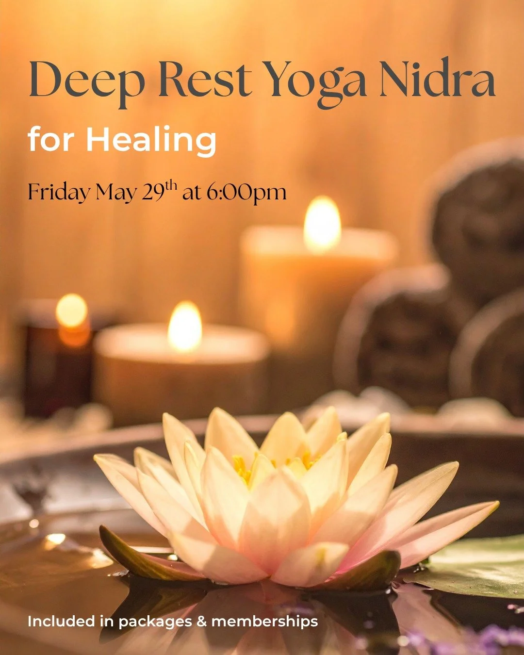 Deep Rest Yoga Nidra
For Healing

Join Becky on Saturday March 28th from 11:00am-12:00pm at Healium Restore for Deep Rest Yoga Nidra for Healing.

We will consider the effects of societal pressures and family influence on our attitudes towards rest, 
