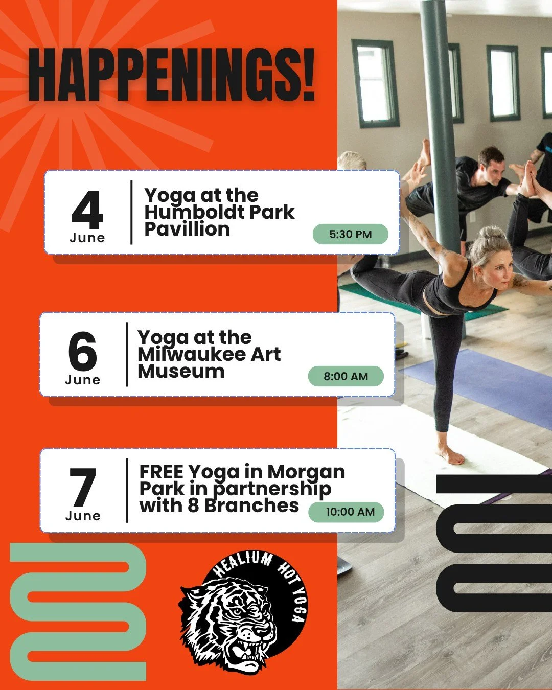 You can still catch us at our regularly scheduled classes this week BUT we have a few opportunities for you to do yoga with us out in the community! 

Learn more at www.healiumhotyoga.com/happenings

😁🙏🧘&zwj;♀️
