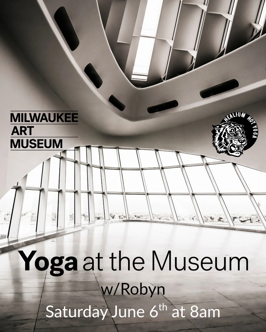 Yoga at the Art Museum 

Join Robyn on Saturday June 6th from 8:00-9:00 am at the Art Museum! Your practice will be in the Quadracci Pavilion with a stunning view of Lake Michigan. Class begins at 8 a.m. Arrive as early as 7 a.m. with your yoga mat t