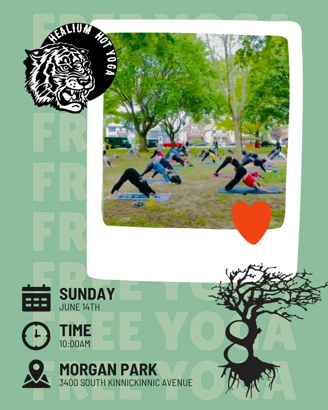 FREE YOGA IN THE PARK 🌿☀️

In collaboration with 8 Branches, we&rsquo;re excited to offer FREE Yoga in the Park!

Join us this Sunday at Morgan Park for an all-levels practice in the fresh air. Whether you're brand new to yoga or a seasoned practiti