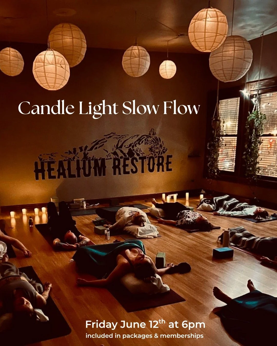 Candle Light Slow Flow
happening Friday!

Join Bethany on Friday June 12th from 6:00-7:15 pm at Healium Restore for a slower paced flow class with true intention to connect to body and breath. This class will be dimly lit by the glow of candles to in