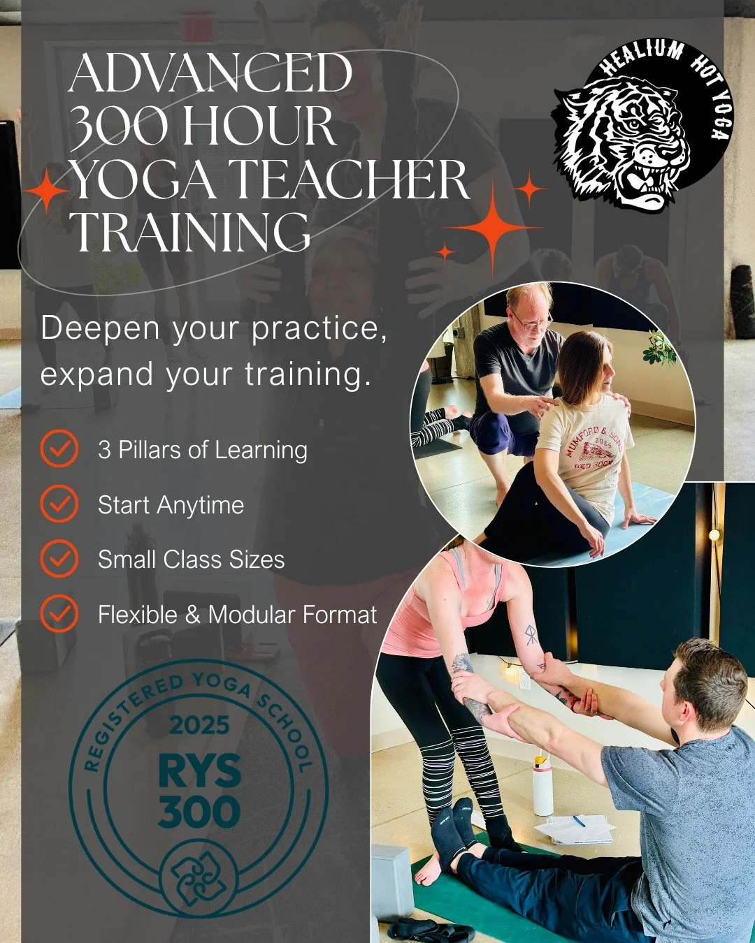 You've completed your 200-hour training. What's next?

Healium Hot Yoga's 300-Hour Advanced Teacher Training is designed for teachers and dedicated practitioners ready to deepen their knowledge, refine their skills, and expand their impact.

Step bey