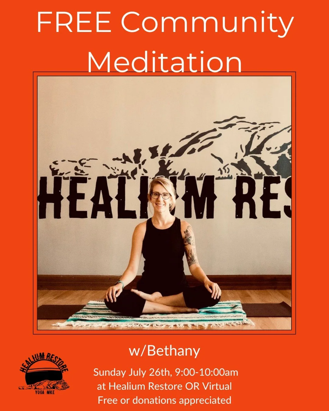 Community Meditation (FREE!)
at Healium Restore or Online!

Join Bethany on Sunday July 26th, 9:00-10:00am at Healium Restore or from the comfort of your own home for a monthly Community Meditation offering. Whether you are starting, sustaining, or a