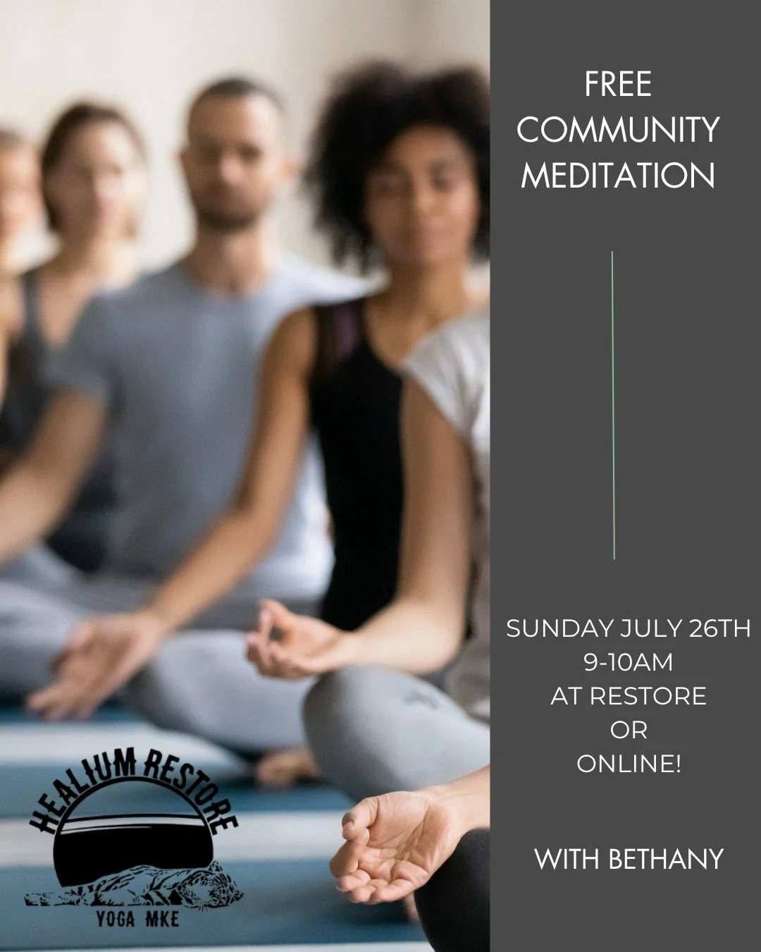 Community Meditation (FREE!)
at Healium Restore or Online!

Join Bethany on Sunday July 26th, 9:00-10:00am at Healium Restore or from the comfort of your own home for a monthly Community Meditation offering. Whether you are starting, sustaining, or a