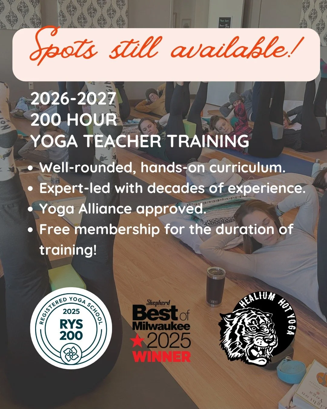 Interested in learning more about yoga or becoming a teacher? Join us this fall for Healium's 200 Hour Yoga Teacher Training. 

Not only is it led by two awesome instructors, you also get a free membership for the duration of the training! 

Interest