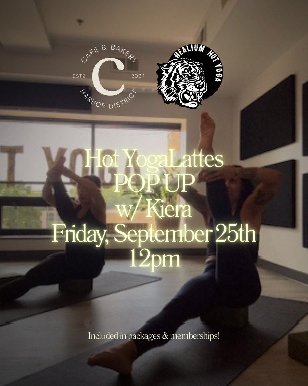 Don't miss our first HOT YogaLattes Pop-Up on Friday, September 24th at 12pm with Kiera! 🔥😅

This offering is included in packages &amp; memberships!

Each participant will receive a voucher for a free pastry with Latte purchase from our friends an