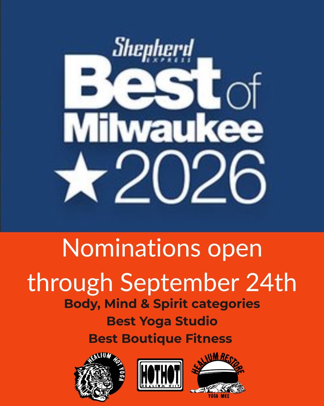 Shepherd Best of Milwaukee Nominations!
Open now through September 24th!

Our favorite best of the year list nominations are open for write-in voting. You can vote once per day per email address - vote early, vote often! 

Please consider nominating 