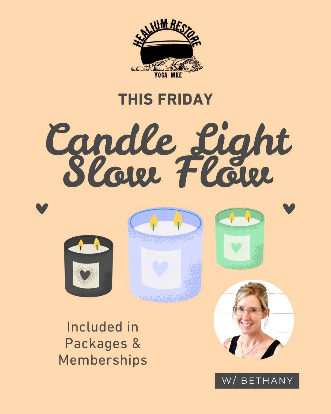 Join Bethany for a Candle Light Slow Flow this Friday at Healium Restore 🕯🕯

This offering is included in packages and memberships! 

 #healiumeverywhere #yogacommunity #healiumhotyoga #healiumrestore