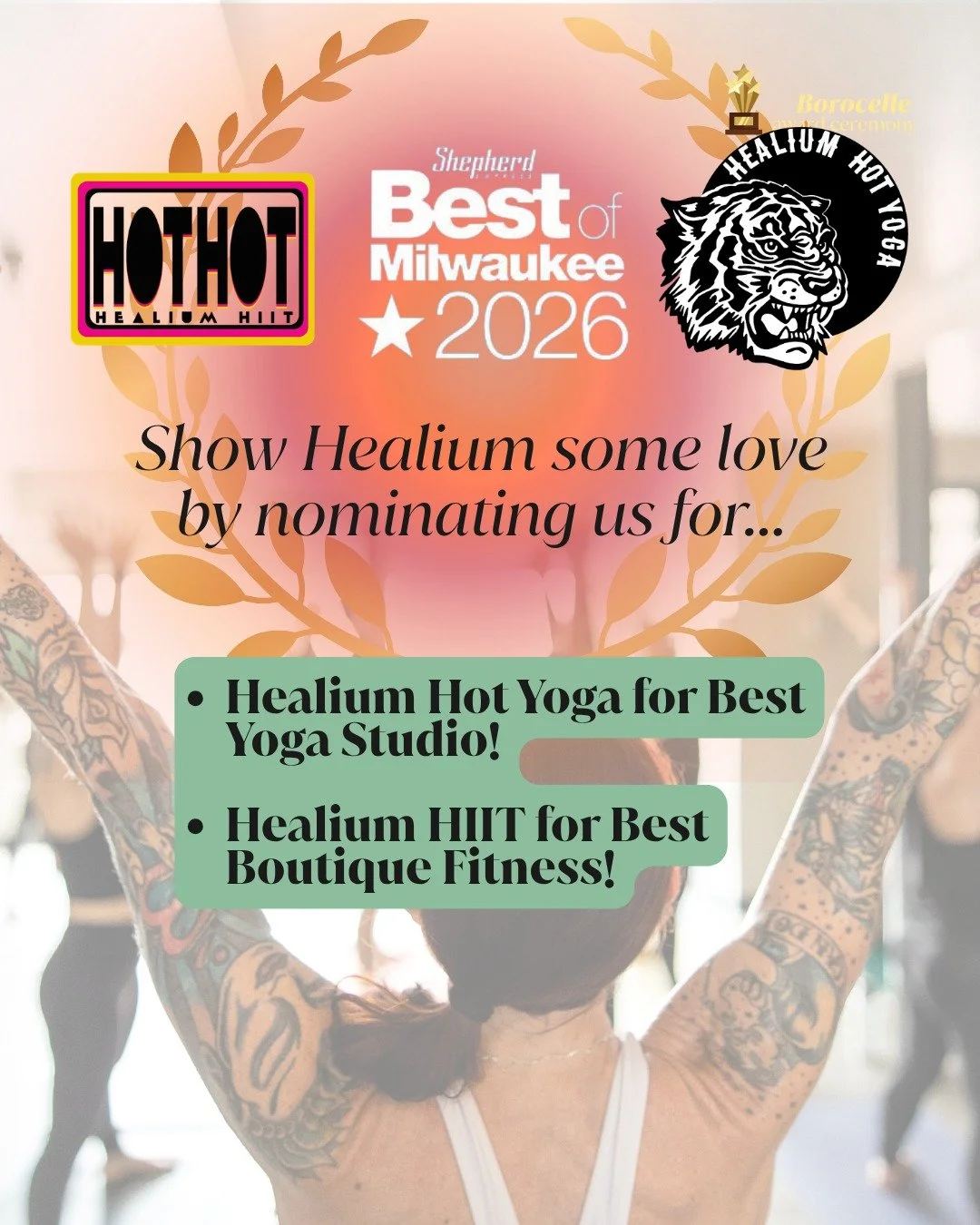 Shepherd Best of Milwaukee Nominations!
Ends tomorrow!!! 

Our favorite best of the year list nominations are open for write-in voting through September 24th. 

Please consider nominating Healium Hot Yoga* for Best Yoga Studio!
https://qrco.de/nomina