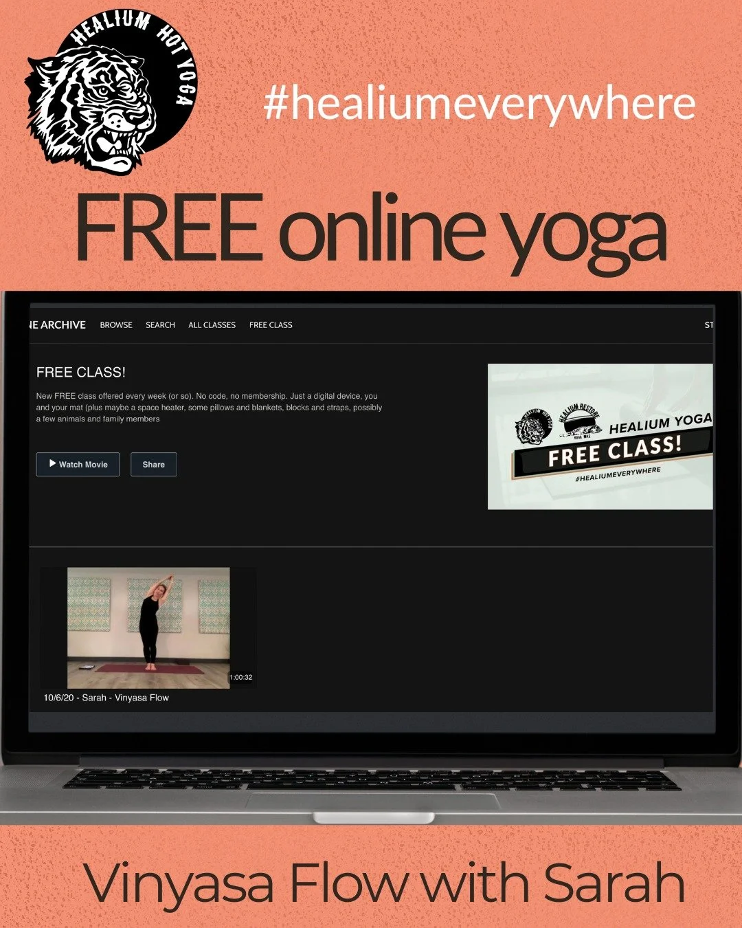 FREE Vinyasa Flow

Enjoy a FREE online Vinyasa Flow class with Sarah from way back in October 2020. The class has a moon (and sun) focus! 

Our newly reorganized and improved Healium Online Archive is even easier to navigate. 
Go to 
healiumhotyoga.c