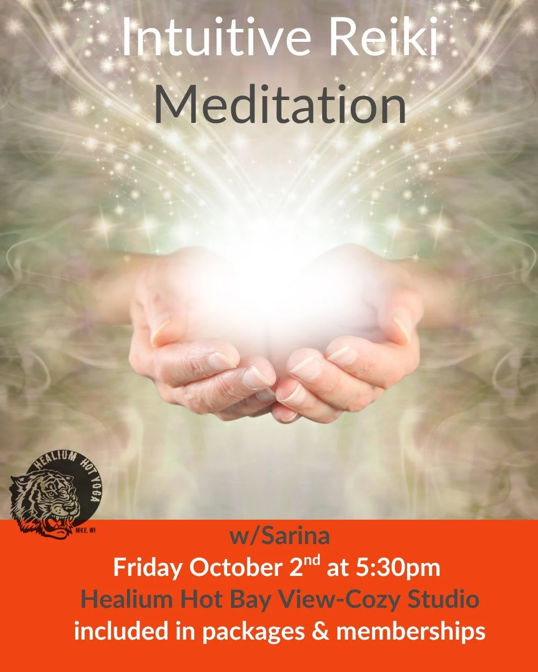 Intuitive Reiki Meditation
Friday at Healium Hot Yoga-Bay View

Join Sarina on Friday October 2nd from 5:30-6:30pm at Healium Hot Yoga-Bay View&rsquo;s Cozy Studio for an intuitively guided meditation and opportunity to experience Reiki healing in a 