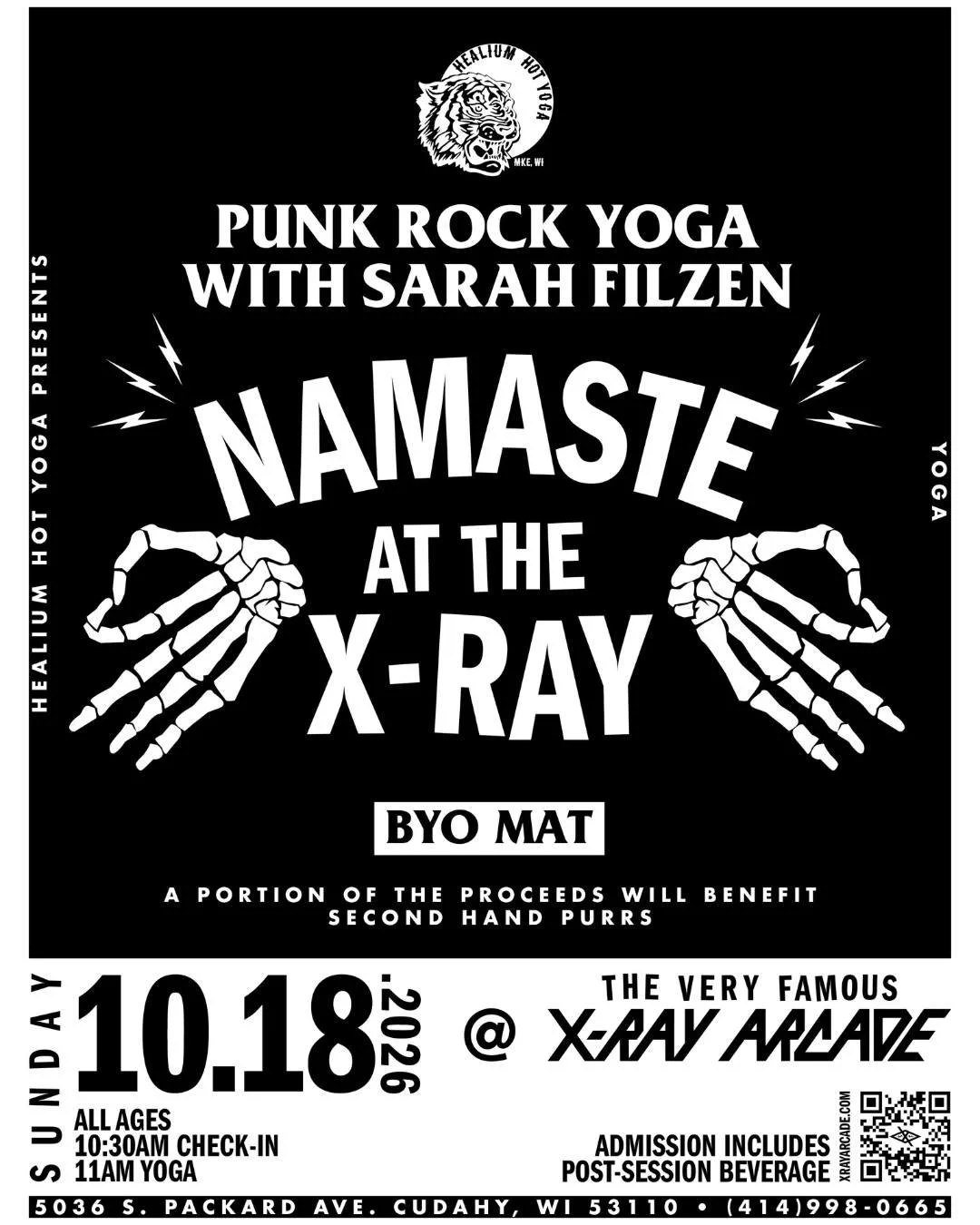 Namaste @ The X-Ray: Punk Rock Yoga
Almost sold out!

Join Sarah on Sunday October 18th at 11:00am for Punk Rock Yoga at X-Ray Arcade in Cudahy! 

This is an all-ages spirited punk rock yoga class, led by Healium Hot Yoga's Sarah Filzen. Bring your o
