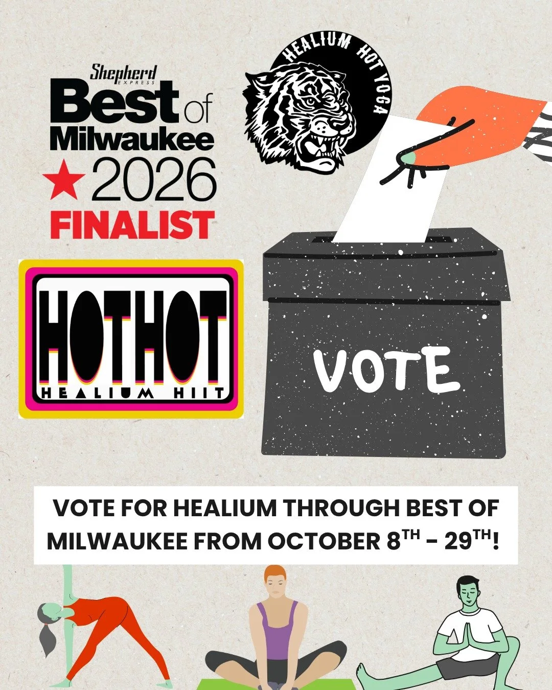 Go VOTE for the best through Shepherd Express: Healium Hot Yoga for best yoga studio &amp; Healium HIIT for best boutique fitness! 

#bestofmilwaukee2026 #healiumtrain #healiumeverywhere #yogacommunity #healiumhiit #healiumhotyoga #milwaukeeyoga #bom