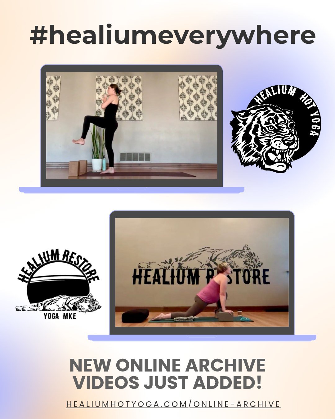 📹NEW Healium Archive videos📹

We&rsquo;ve just added new classes to Healium&rsquo;s NEW and IMPROVED Online Yoga Video Archive!

Join Bridget W for a 45 minute Vinyasa Flow and Becky for a 30 minute gentle Slow Flow!

Try out Healium&rsquo;s Online