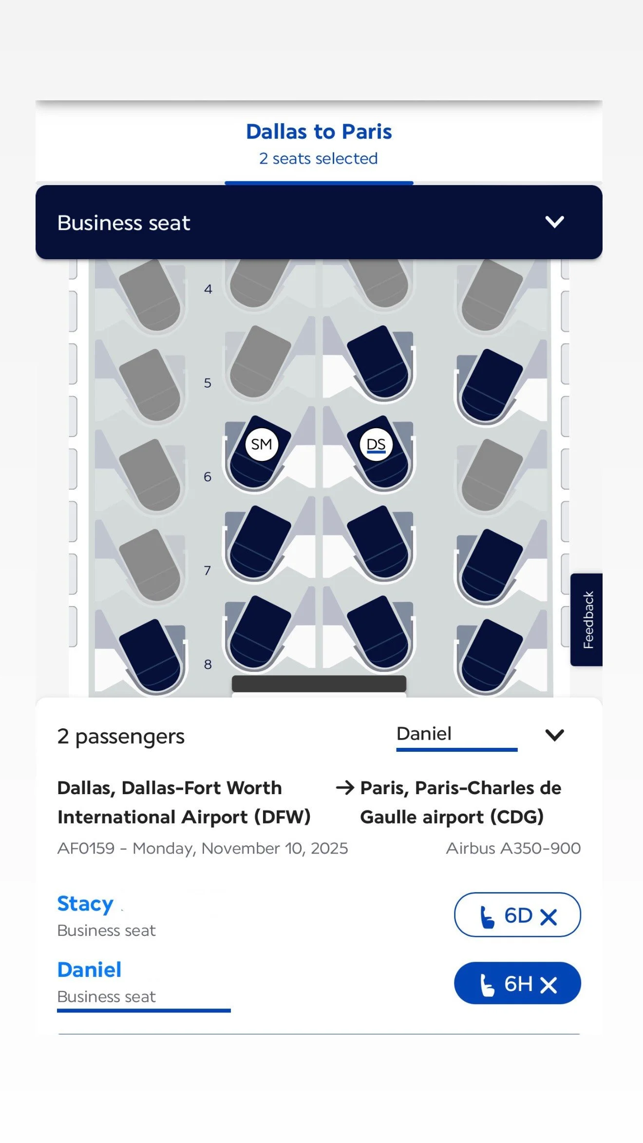 what seat to choose on the air france a350 business class