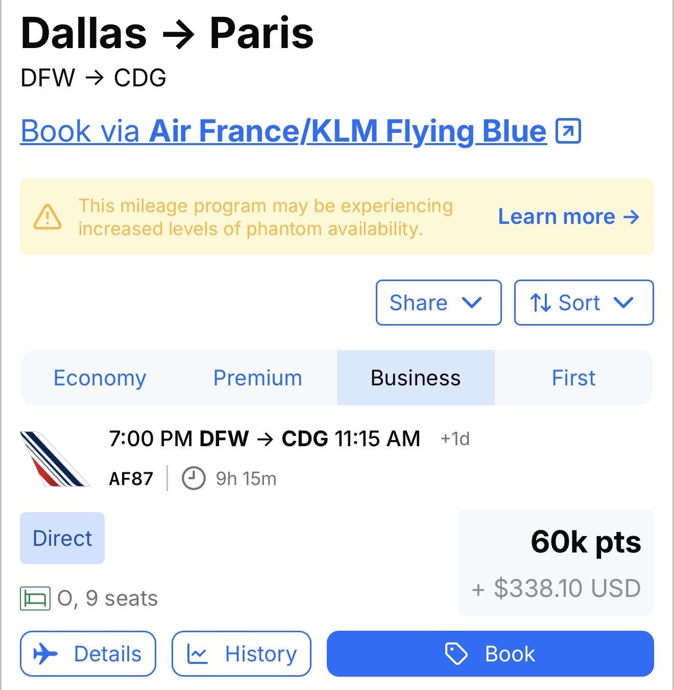 How to find business class seat on air france seats.aero