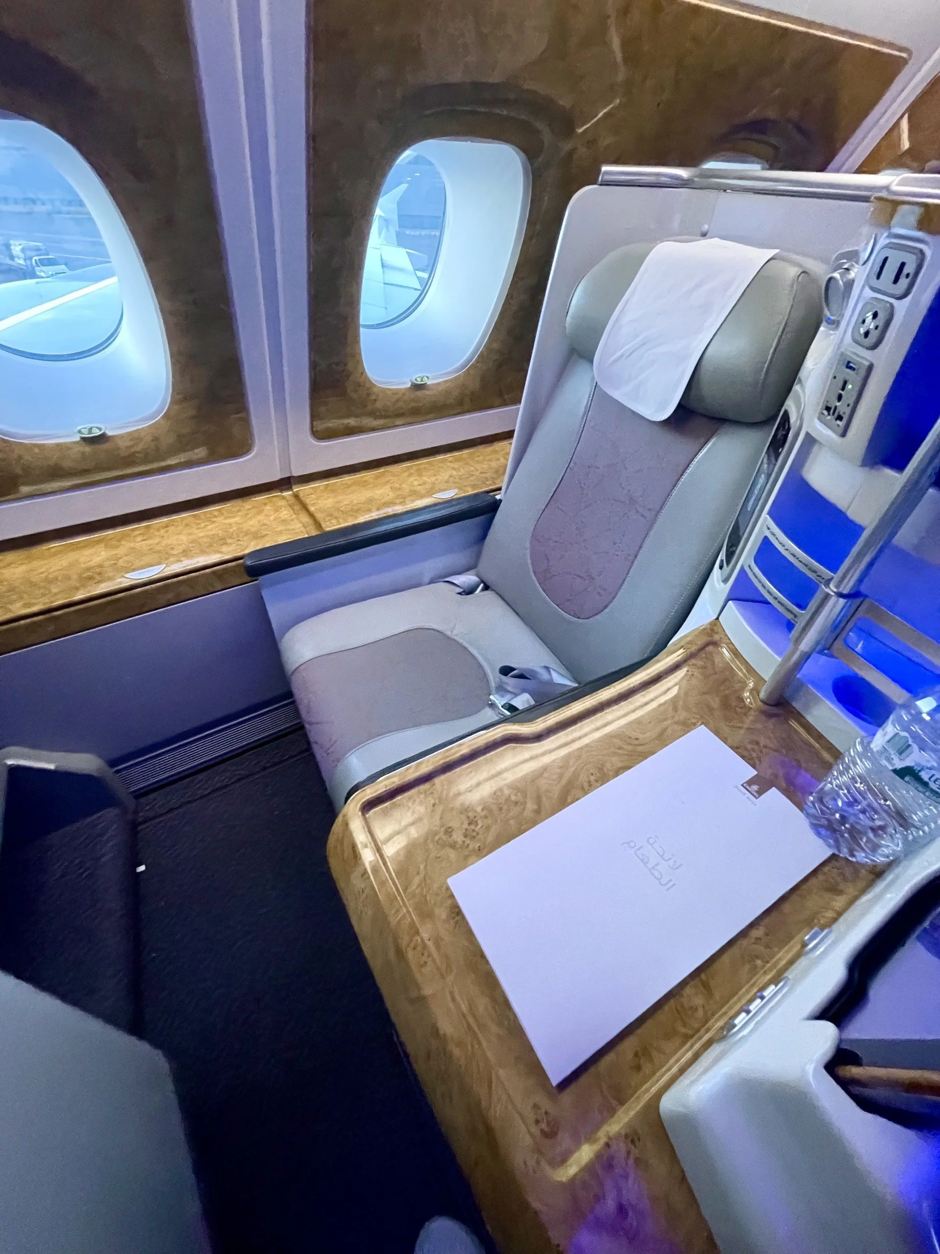 business class seat on the Emirates a380 JFK to MXP