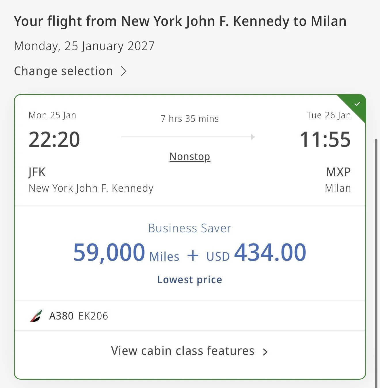 how to book emirates a380 business class with points