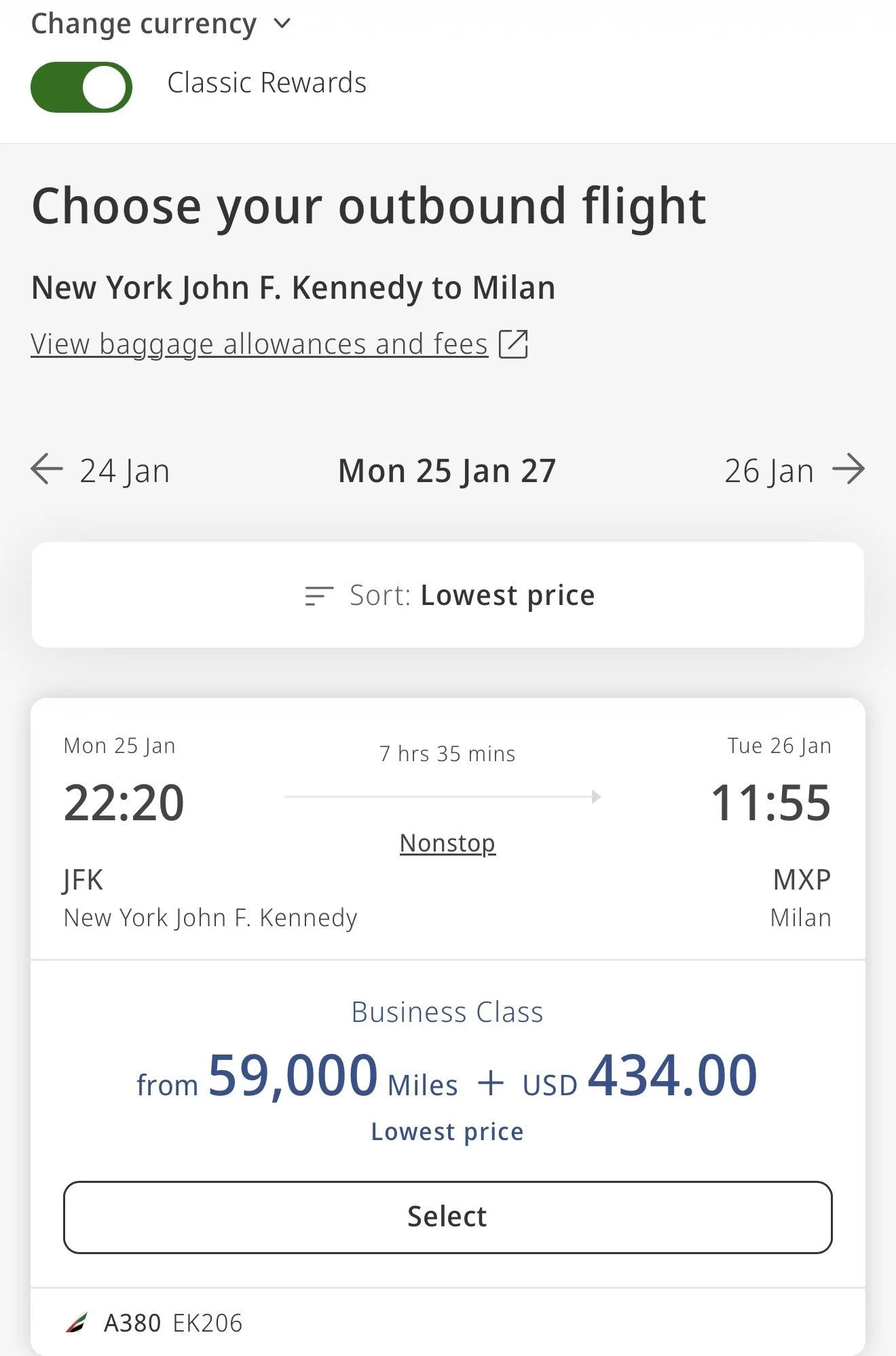 how to book emirates a380 business class with points