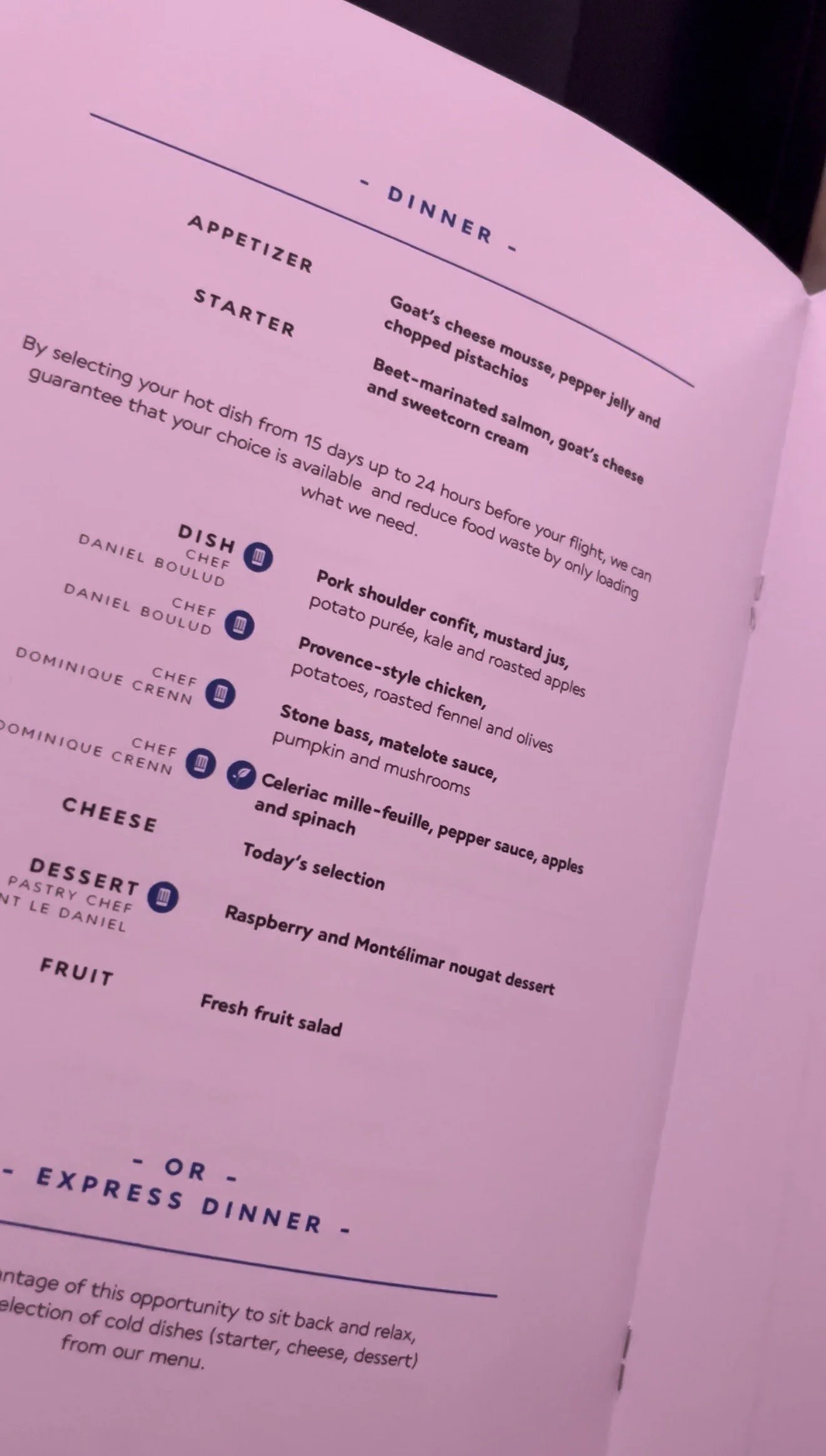 is the food good on air france business class menu